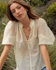 IVY + JACK CLOSURE SUNGHINE SHEER HIGH NECK BUTTONED SS TOP