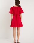 AMONG THE BRAVE ADELAIDE CHERRY LINEN PUFF SLEEVE PANELLED MINI DRESS