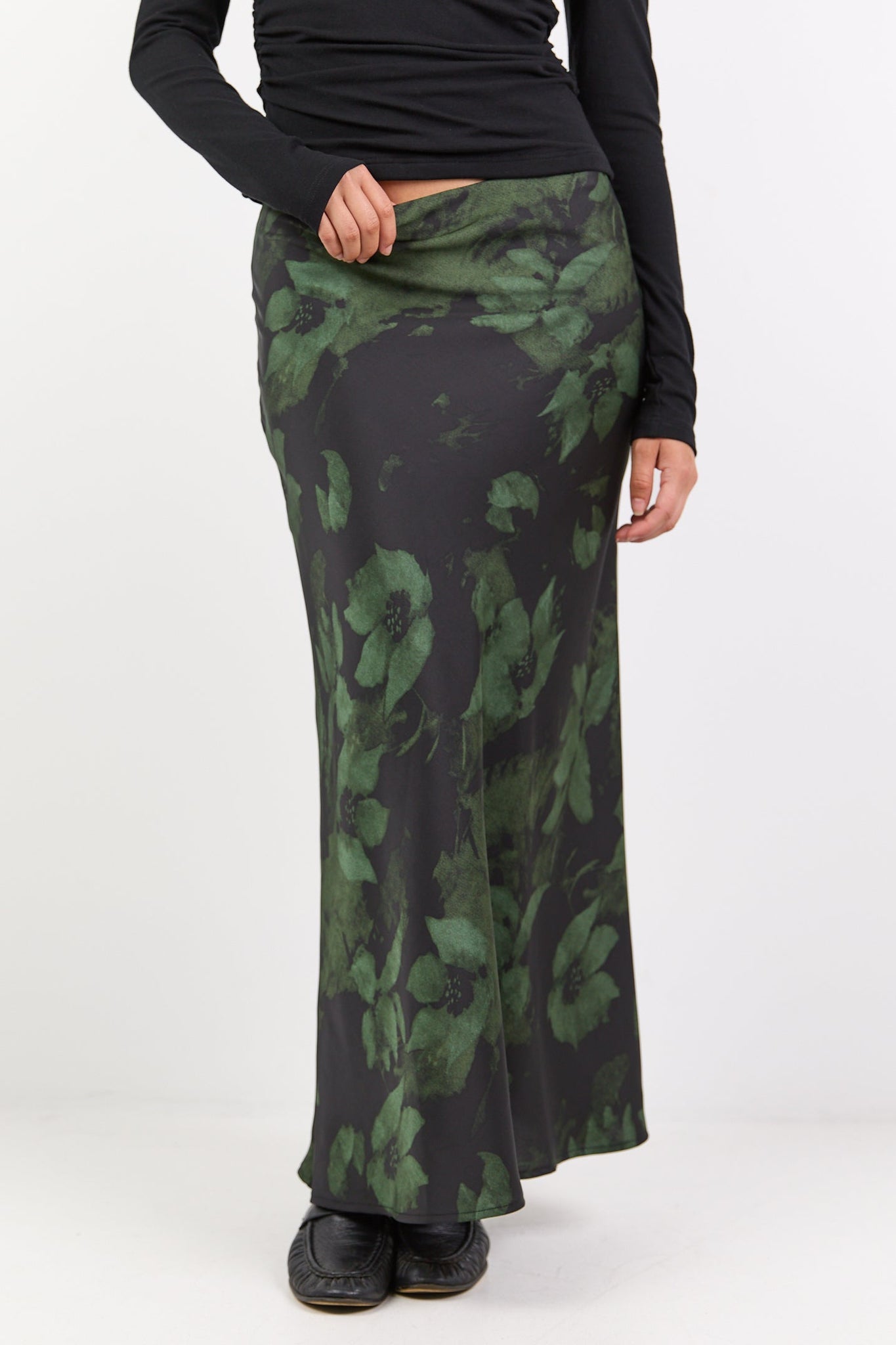 STORIES BE TOLD PRODIGY SATIN BIAS CUT MAXI SKIRT