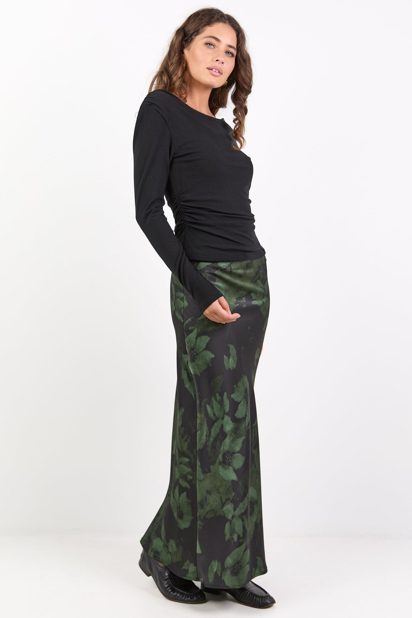 STORIES BE TOLD PRODIGY SATIN BIAS CUT MAXI SKIRT