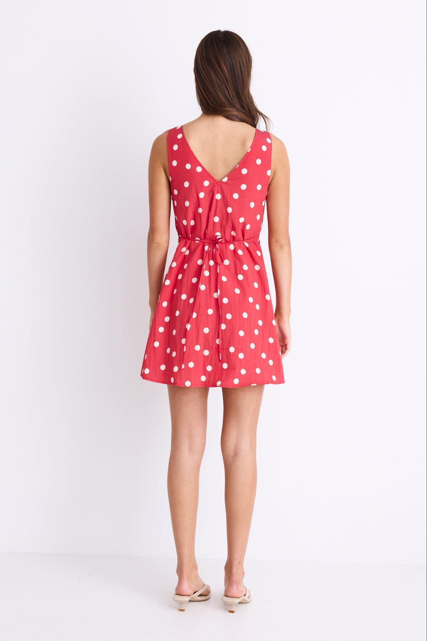 AMONG THE BRAVE ALLORA POPPY POLKA DOT BUTTON FRONT MINI DRESS