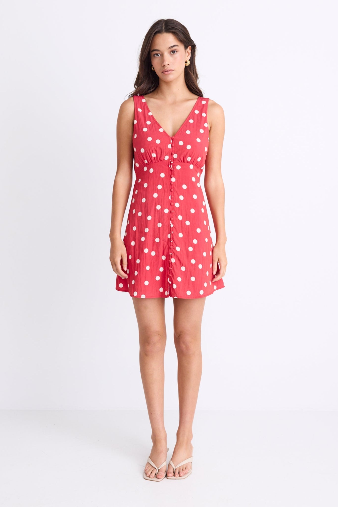 AMONG THE BRAVE ALLORA POPPY POLKA DOT BUTTON FRONT MINI DRESS