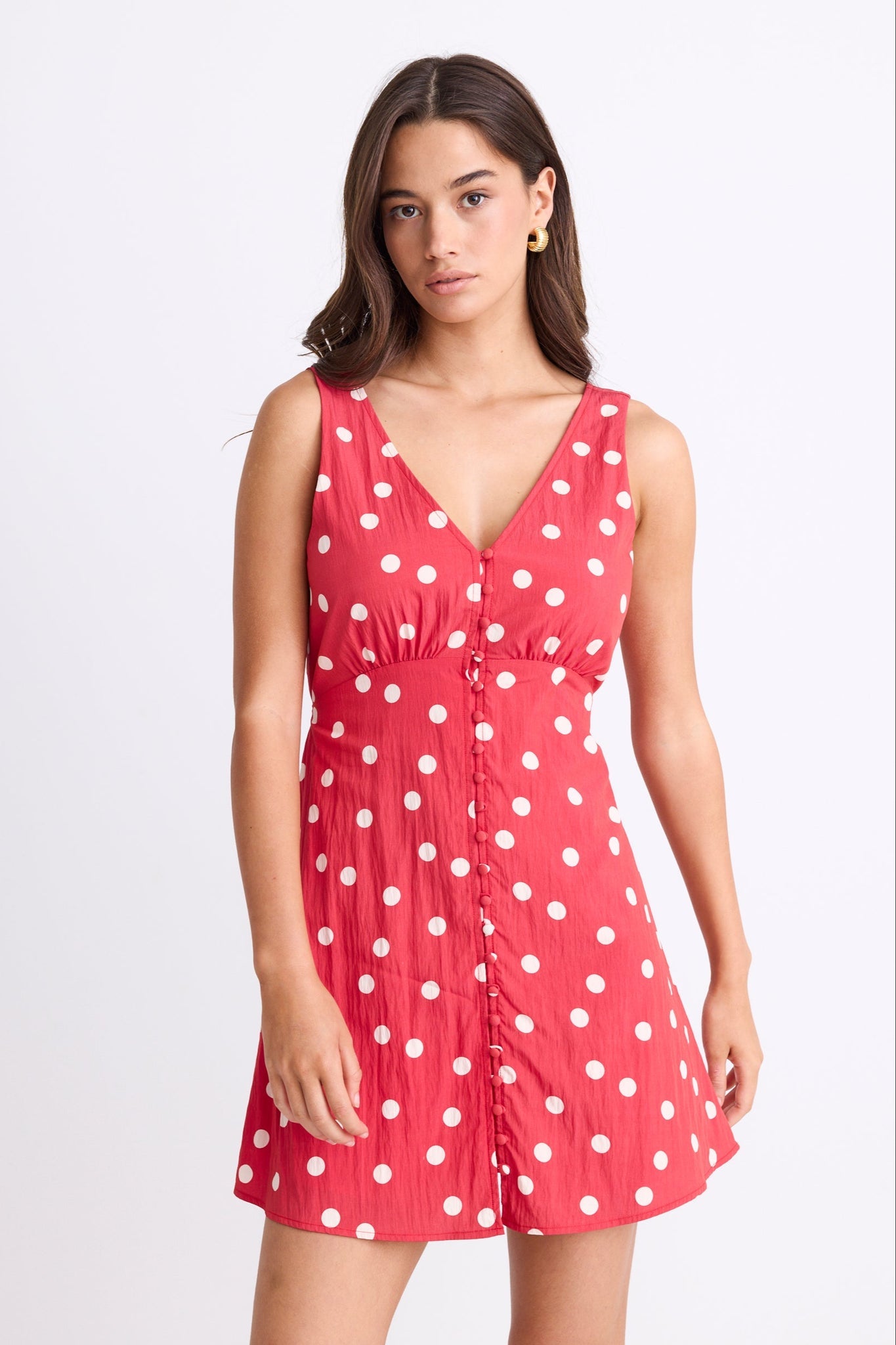 AMONG THE BRAVE ALLORA POPPY POLKA DOT BUTTON FRONT MINI DRESS