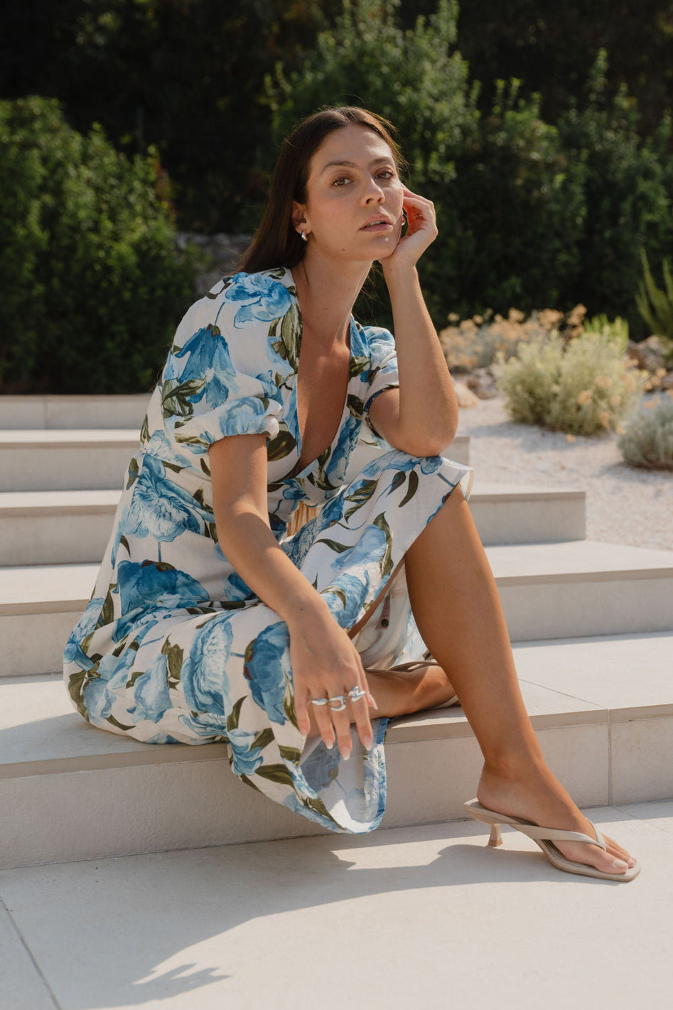 AMONG THE BRAVE AMORA VINATEG FLORAL SS BIAS MIDI DRESS