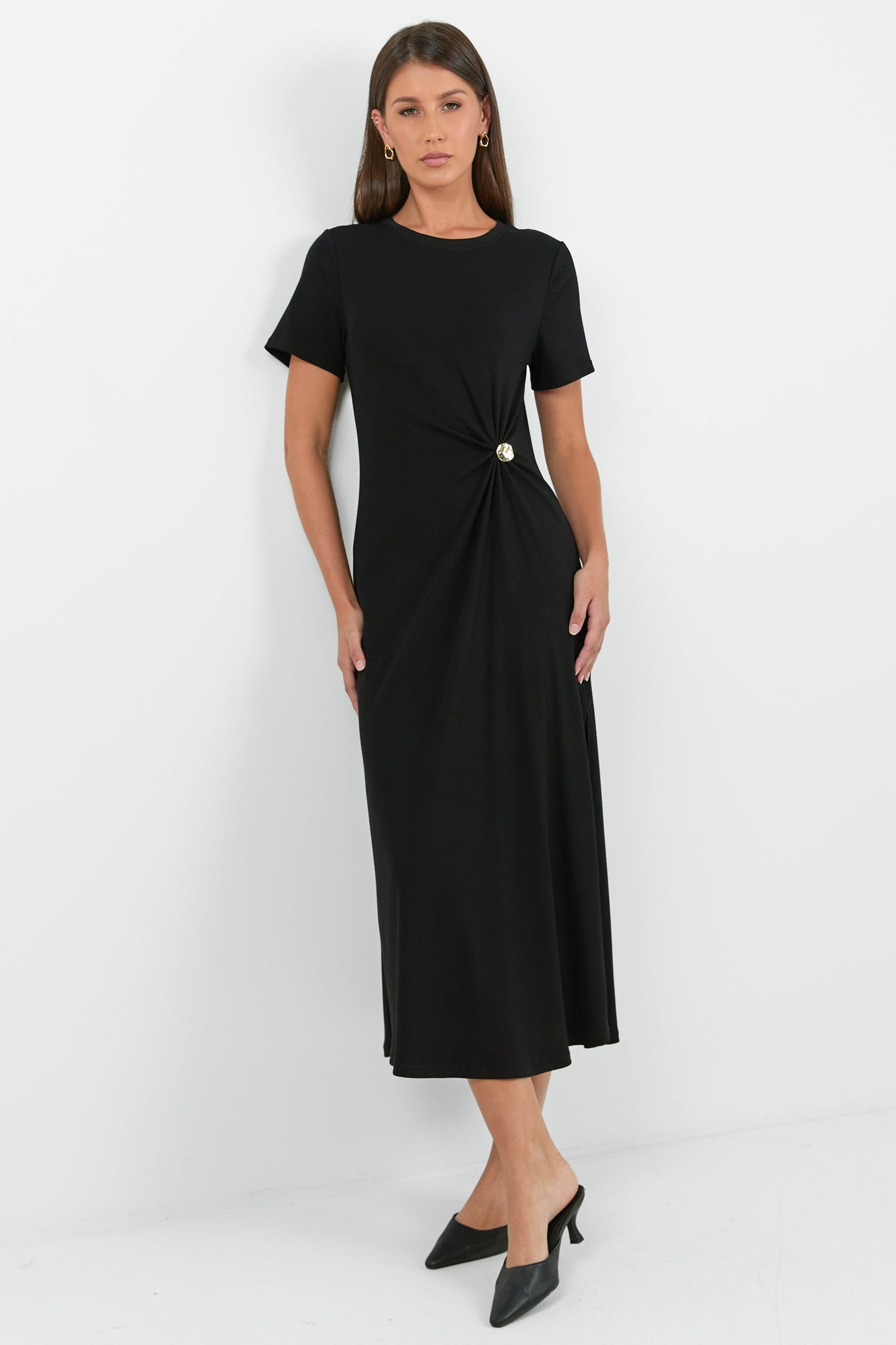 STORIES BE TOLD ANCHOR WAIST BUCKLE SHORT SLEEVE KNIT MAXI DRESS