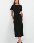 STORIES BE TOLD ANCHOR WAIST BUCKLE SHORT SLEEVE KNIT MAXI DRESS