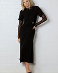 STORIES BE TOLD ANCHOR WAIST BUCKLE SHORT SLEEVE KNIT MAXI DRESS