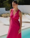 BY ROSA. ANGELIC HOT PINK SLEEVELESS DRESS
