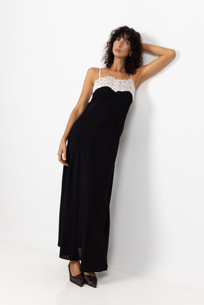 BLAK ARIA LACE TRIM BIAS DRESS