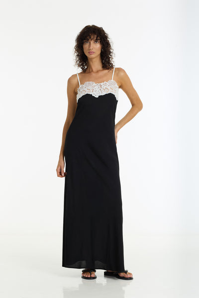 BLAK ARIA LACE TRIM BIAS DRESS