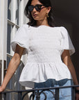 STORIES BE TOLD ARTIFACT POPLIN SHIRRED SLEEVE TOP