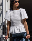 STORIES BE TOLD ARTIFACT POPLIN SHIRRED SLEEVE TOP