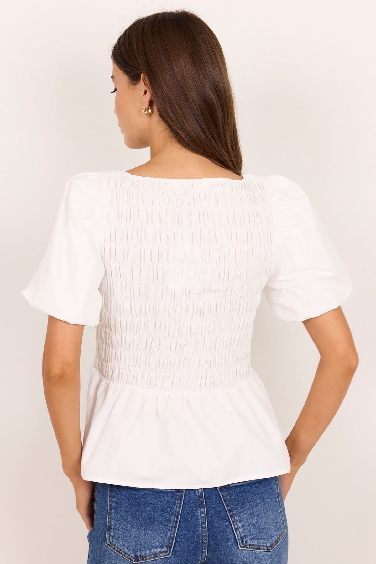 STORIES BE TOLD ARTIFACT POPLIN SHIRRED SLEEVE TOP