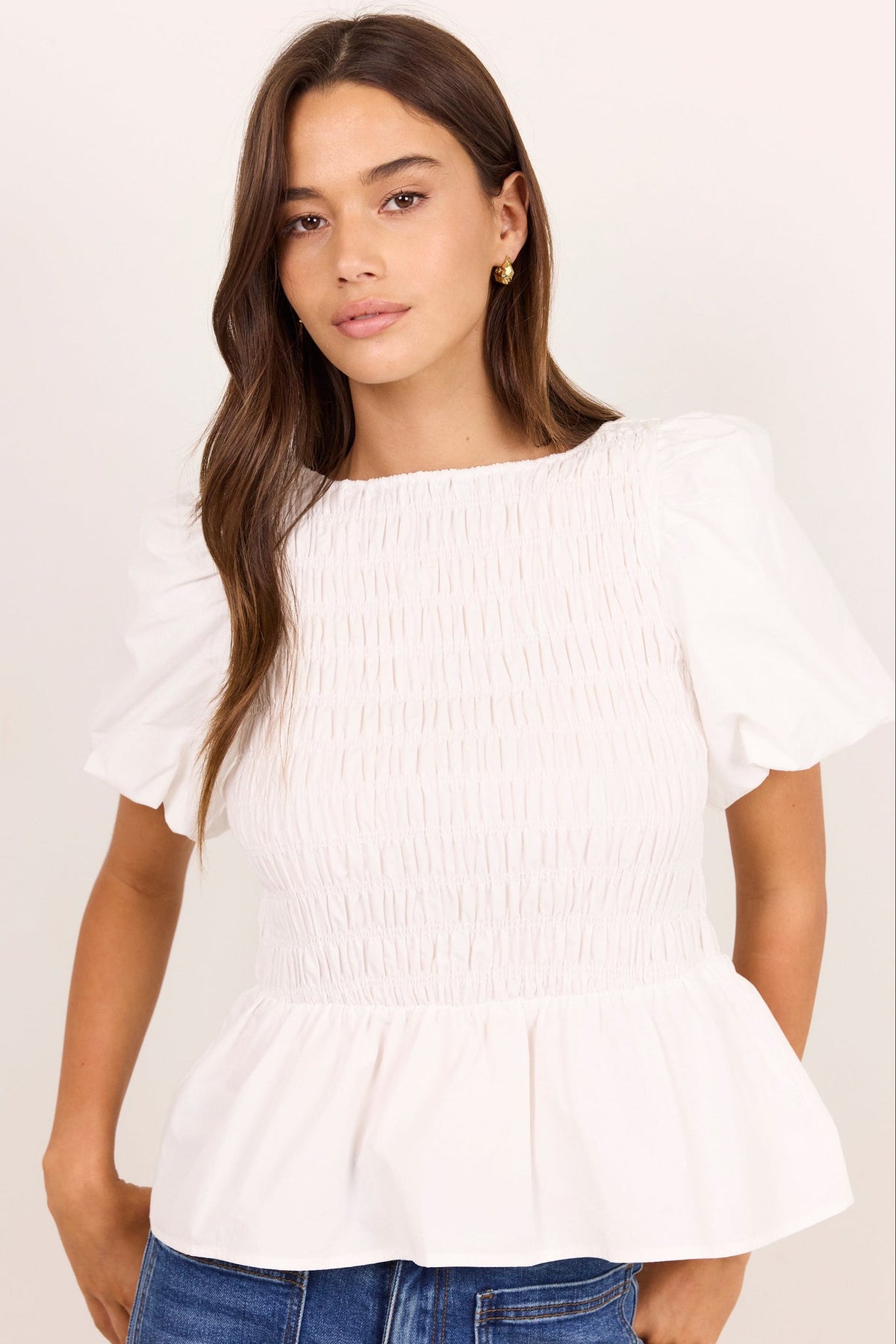 STORIES BE TOLD ARTIFACT POPLIN SHIRRED SLEEVE TOP