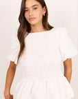 STORIES BE TOLD ARTIFACT POPLIN SHIRRED SLEEVE TOP