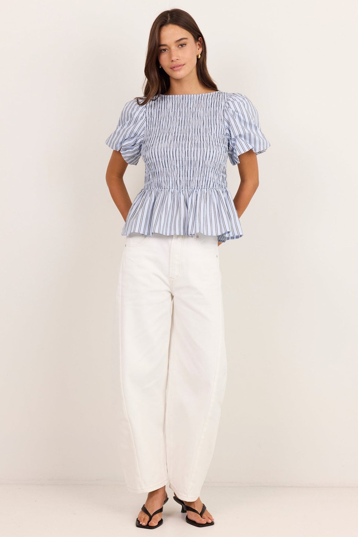STORIES BE TOLD ARTIFACT SHIRRED BUBBLE SLEEVE TOP