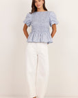 STORIES BE TOLD ARTIFACT SHIRRED BUBBLE SLEEVE TOP