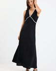 STORIES BE TOLD ASTON BLACK LINEN BLEND CONTRAST BIAS FLARED MAXI DRESS