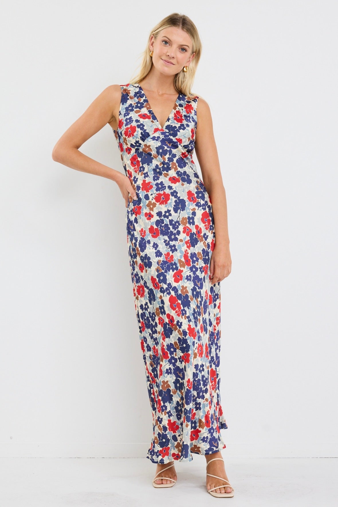 STORIES BE TOLD ASTON POPPY SATIN BIAS FLARED MAXI DRESS