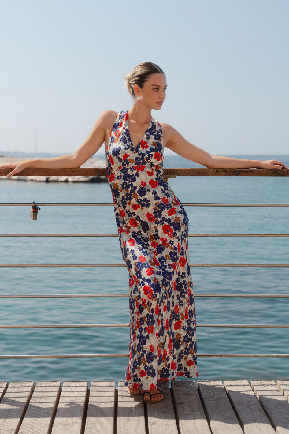 STORIES BE TOLD ASTON POPPY SATIN BIAS FLARED MAXI DRESS