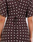 AMONG THE BRAVE AURA POLKA DOT PUFF SHORT SLEEVE BIAS MIDI DRESS
