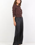 BY ROSA GRANDEUR SATIN ELASTIC BACK WIDE LEG PANTS