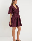 GEORGIA ZOE AXEL PUFF SLEEVE V NECK MINI DRESS