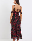 GEORGIA ZOE BELFAST POPPY PRINT GEORGETTE BIAS RUFFLE SLIP MAXI DRESS
