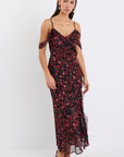 GEORGIA ZOE BELFAST POPPY PRINT GEORGETTE BIAS RUFFLE SLIP MAXI DRESS