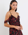 GEORGIA ZOE BELFAST POPPY PRINT GEORGETTE BIAS RUFFLE SLIP MAXI DRESS