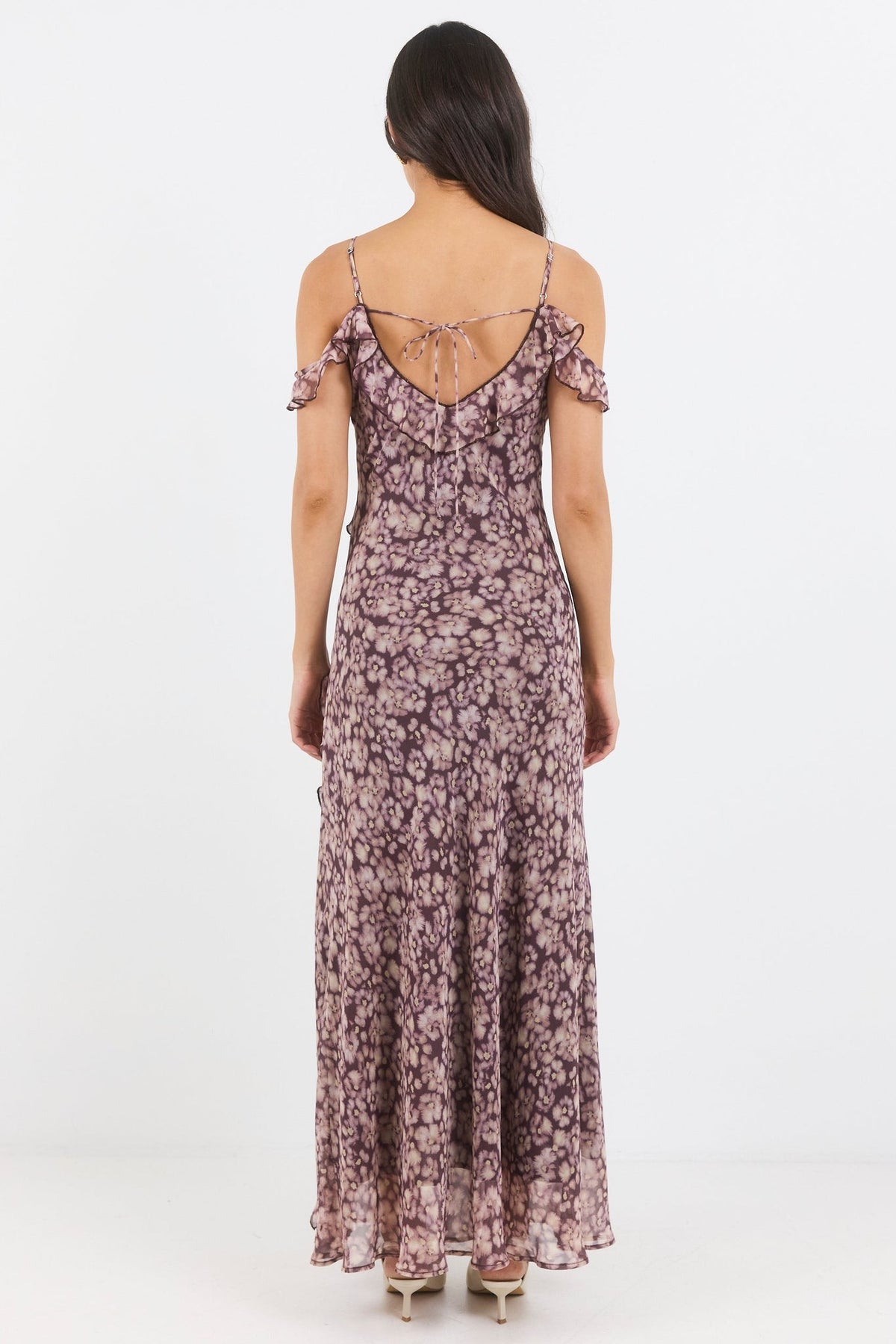 GEORGIA ZOE BELFAST GEORGETTE BIAS RUFFLE SLIP MAXI DRESS