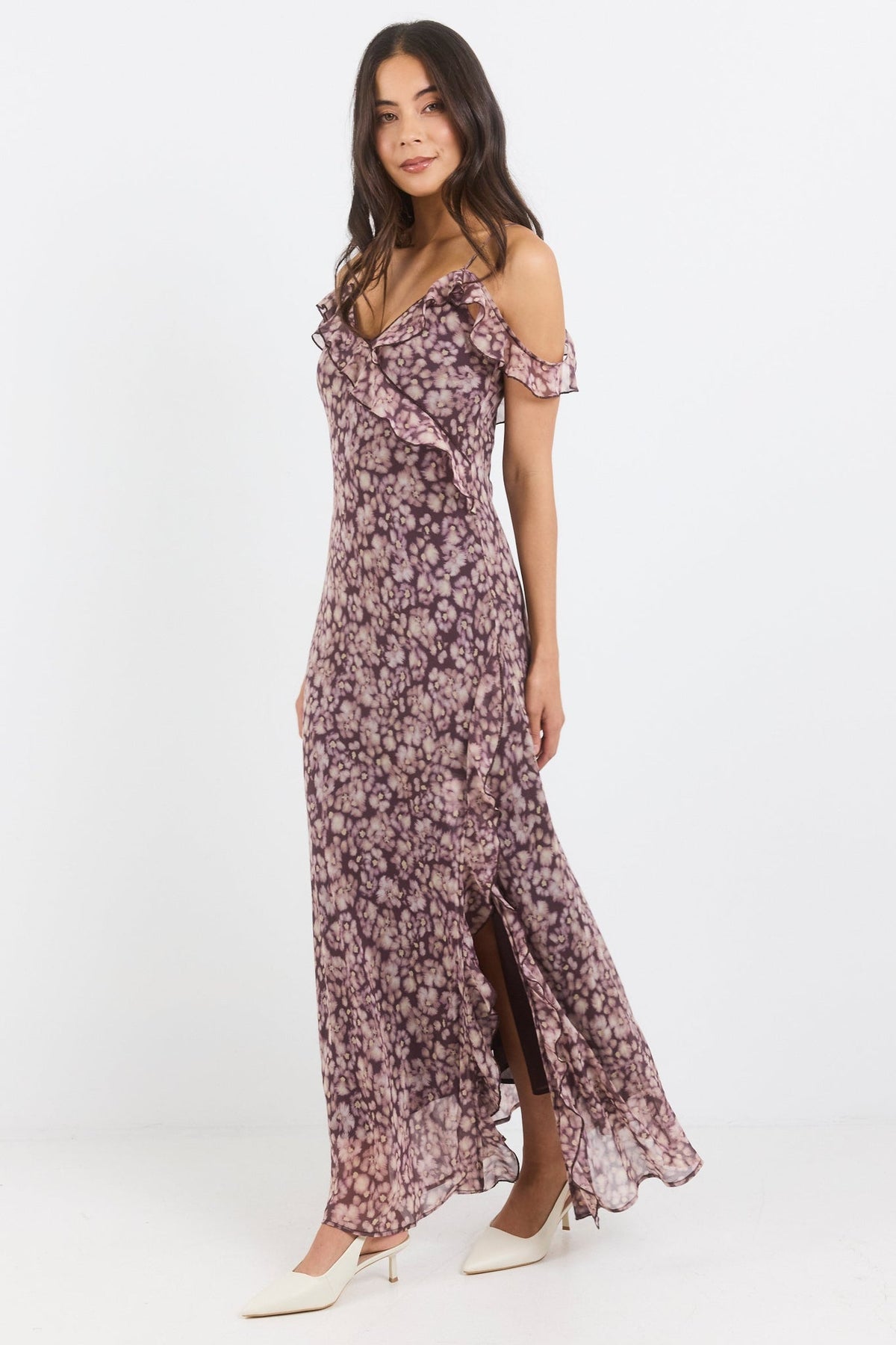 GEORGIA ZOE BELFAST GEORGETTE BIAS RUFFLE SLIP MAXI DRESS
