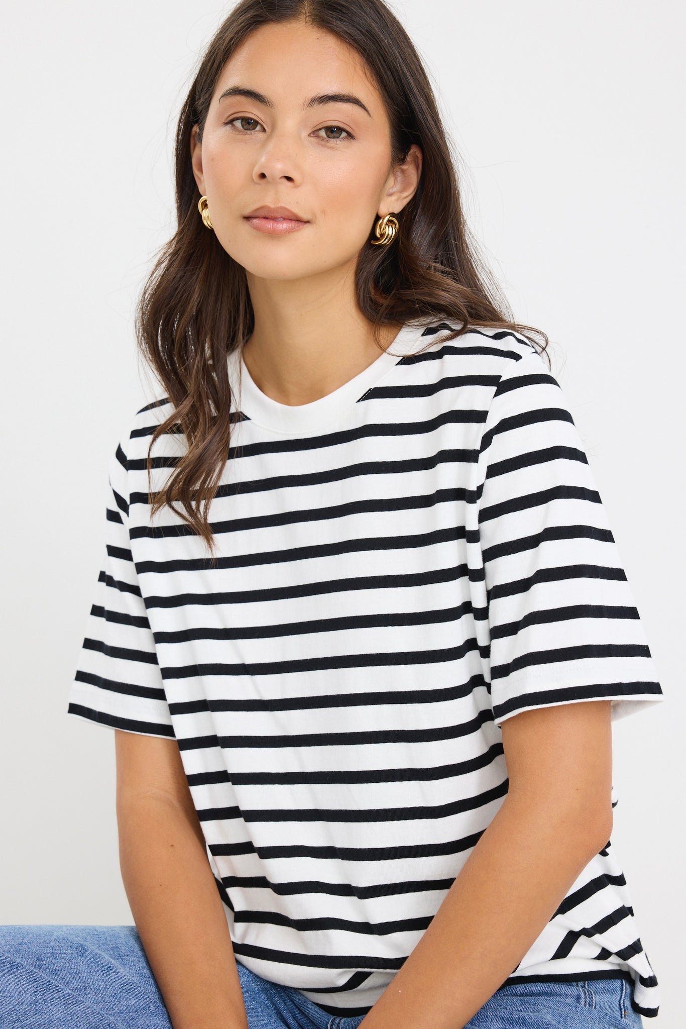 RE:UNION BINDING BLACK WHITE STRIPE BOXY FIT TEE