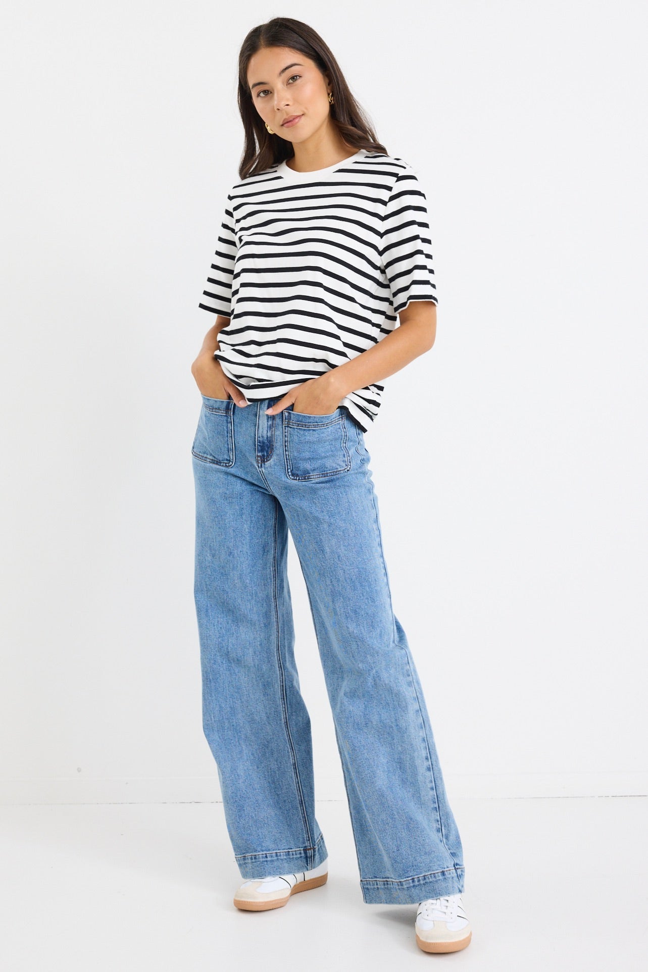 RE:UNION BINDING BLACK WHITE STRIPE BOXY FIT TEE