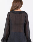 AMONG THE BRAVE BOHEMIAN BLACK SHEER FRILL FRONT BLOUSE
