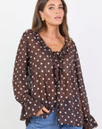 AMONG THE BRAVE BOHEMIAN POLKA DOT SHEER FRILL FRONT BLOUSE