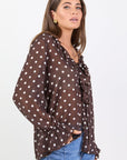AMONG THE BRAVE BOHEMIAN POLKA DOT SHEER FRILL FRONT BLOUSE