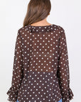 AMONG THE BRAVE BOHEMIAN POLKA DOT SHEER FRILL FRONT BLOUSE
