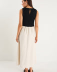 RE:UNION LINEN BLEND SS SHIRRED BODICE MIDI DRESS