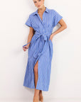 AMONG THE BRAVE CAMDEN WIDE STRIPE FIT FLARE MAXI SHIRT DRESS