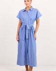 AMONG THE BRAVE CAMDEN WIDE STRIPE FIT FLARE MAXI SHIRT DRESS