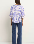 IVY + JACK CANDID BLUE FLORAL FRILL SLEEVE CREW NECK SS TOP