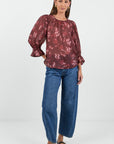 IVY + JACK CANDID SMUDGE FLORAL FRILL SLEEVE CREWNECK TOP