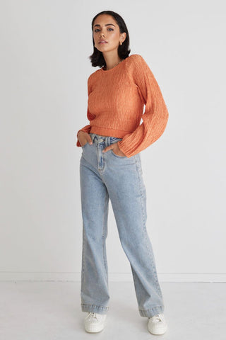 IVY + JACK CARLY APRICOT SHIRRED LS CROP TOP