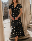 AMONG THE BRAVE CHARIOT POLKA DOT BIAS FLUTTER SLEEVE MAXI DRESS