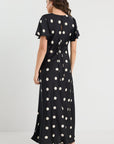 AMONG THE BRAVE CHARIOT POLKA DOT BIAS FLUTTER SLEEVE MAXI DRESS