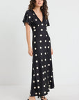 AMONG THE BRAVE CHARIOT POLKA DOT BIAS FLUTTER SLEEVE MAXI DRESS