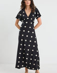 AMONG THE BRAVE CHARIOT POLKA DOT BIAS FLUTTER SLEEVE MAXI DRESS