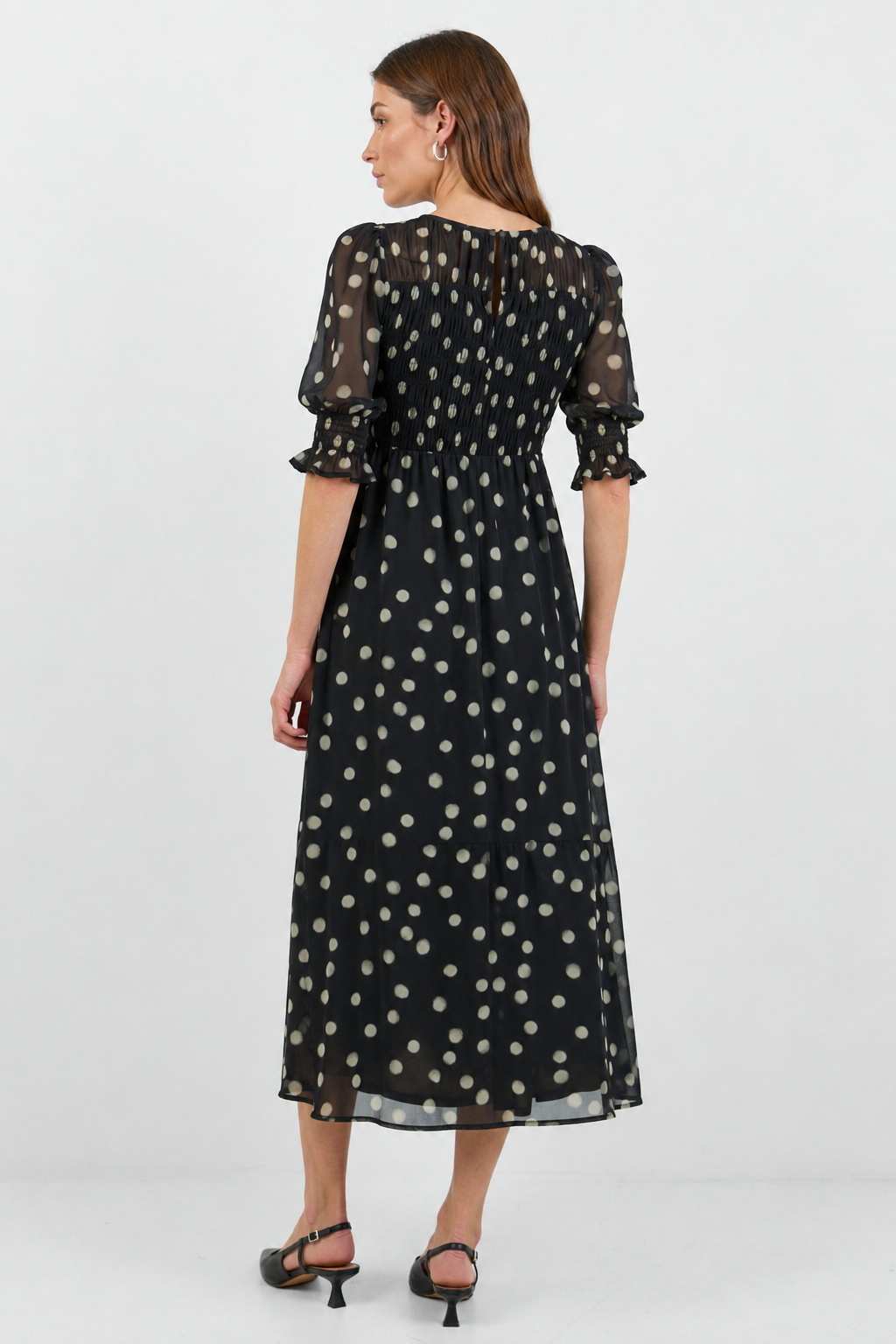 IVY + JACK SHOWCASE POLKA DOT GEORGETTE PUFF SLEVEE MAXI DRESS