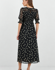 IVY + JACK SHOWCASE POLKA DOT GEORGETTE PUFF SLEVEE MAXI DRESS